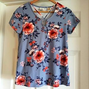 Womens Daytrip Super Soft Floral Keyhole Top Small Blue Pink White Flowers